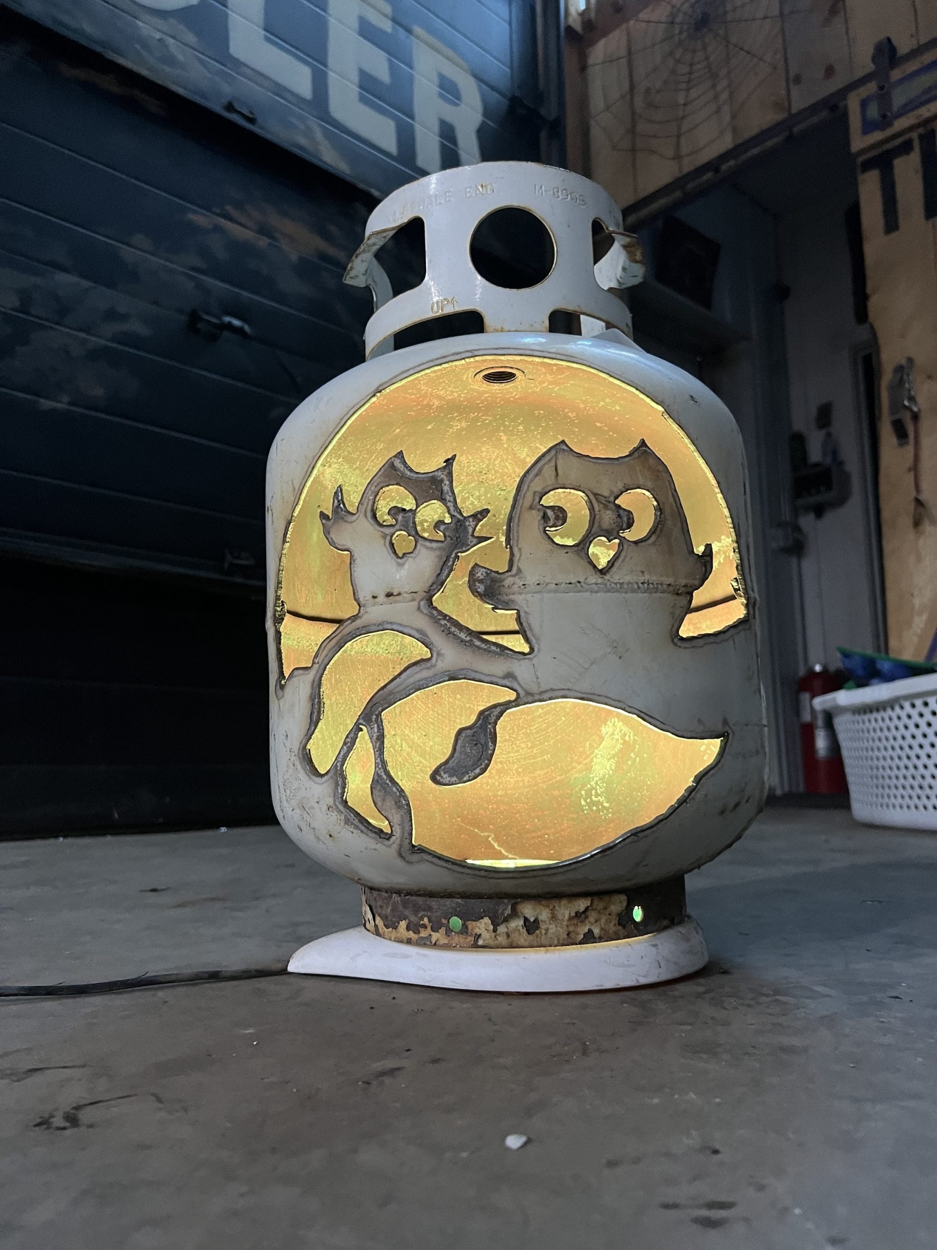 20lb Upcycled Patio Lantern, Two Owls on a Branch