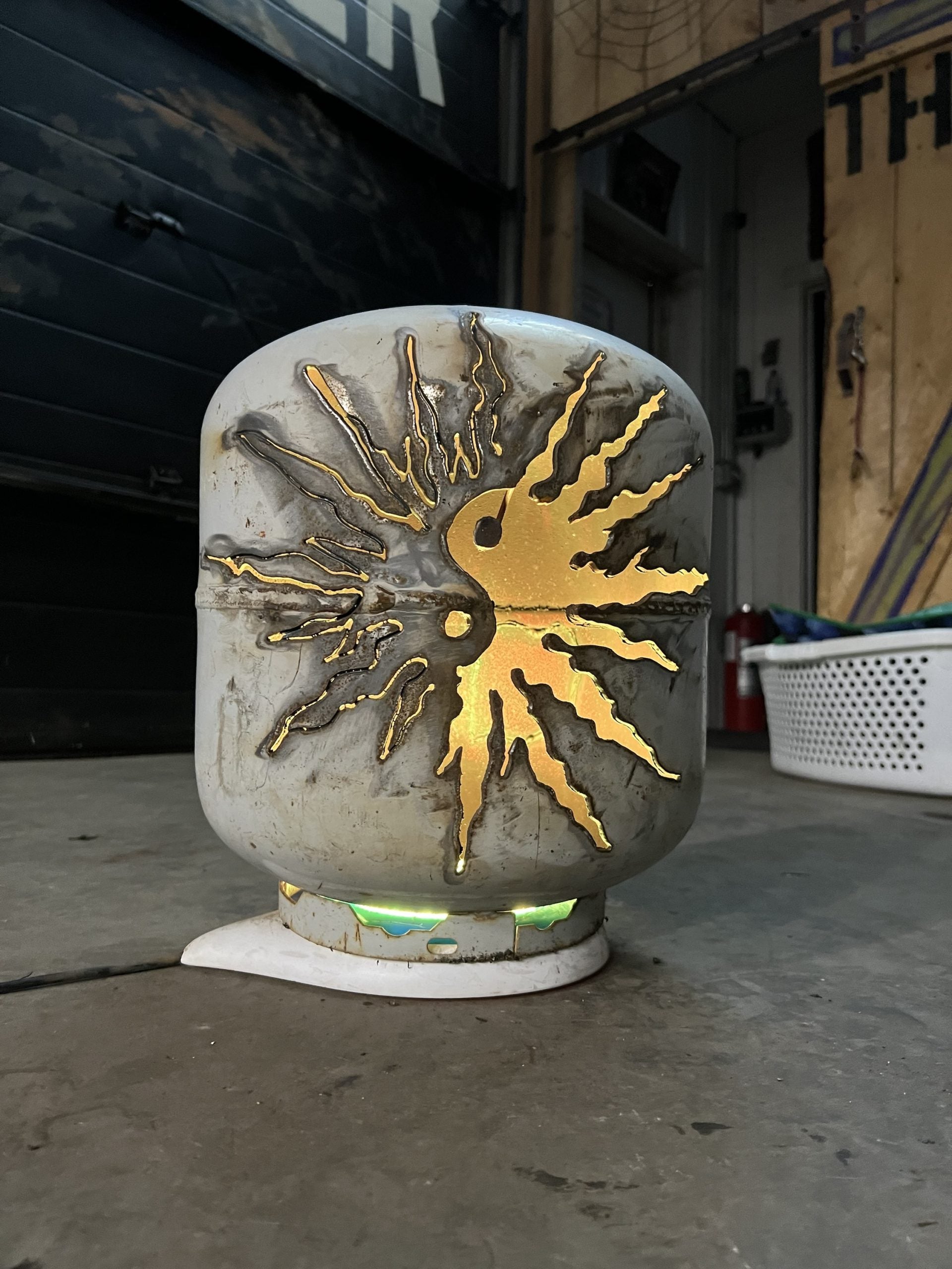 20lb Upcycled Patio Lantern, Ying & Yang
