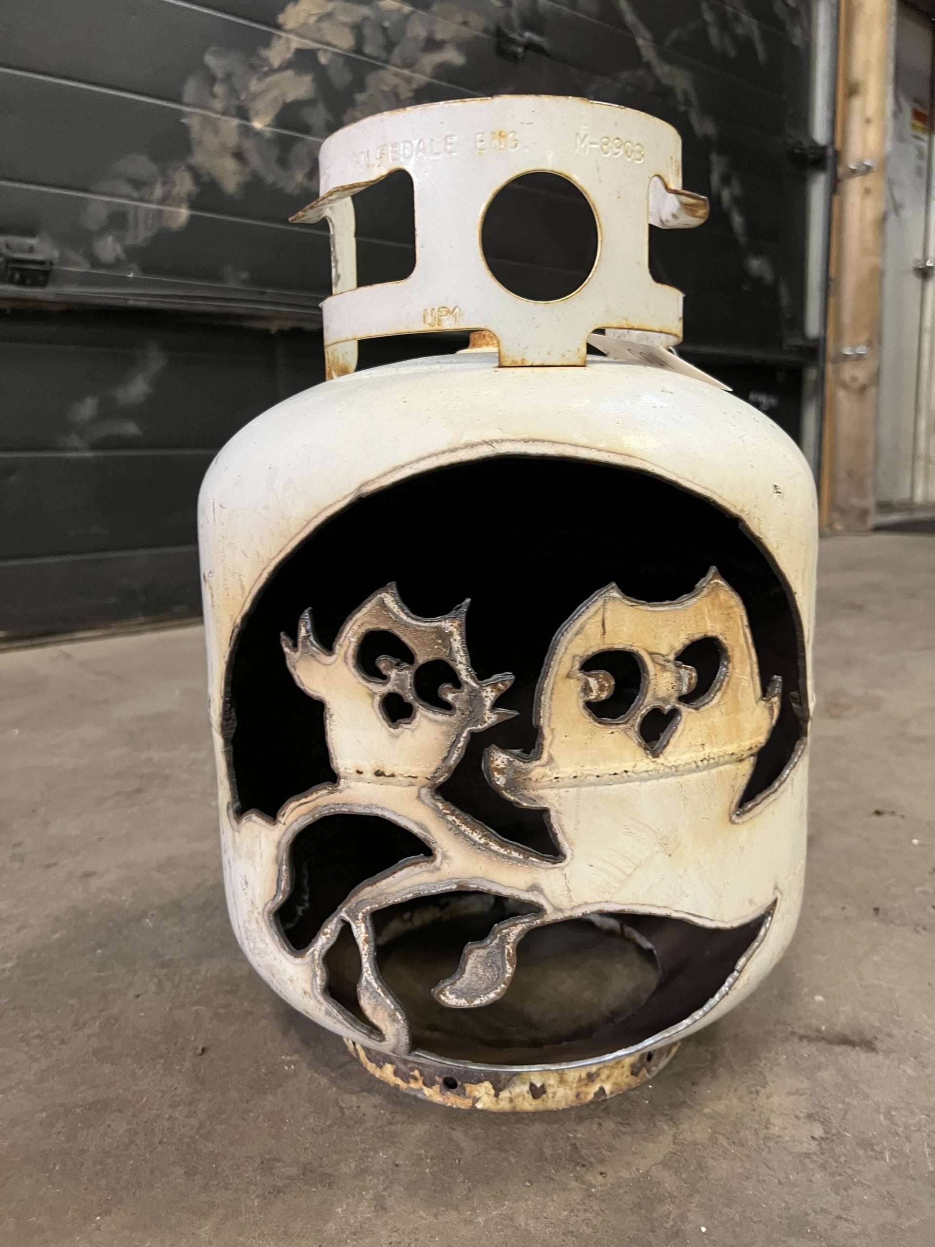 20lb Upcycled Patio Lantern, Two Owls on a Branch