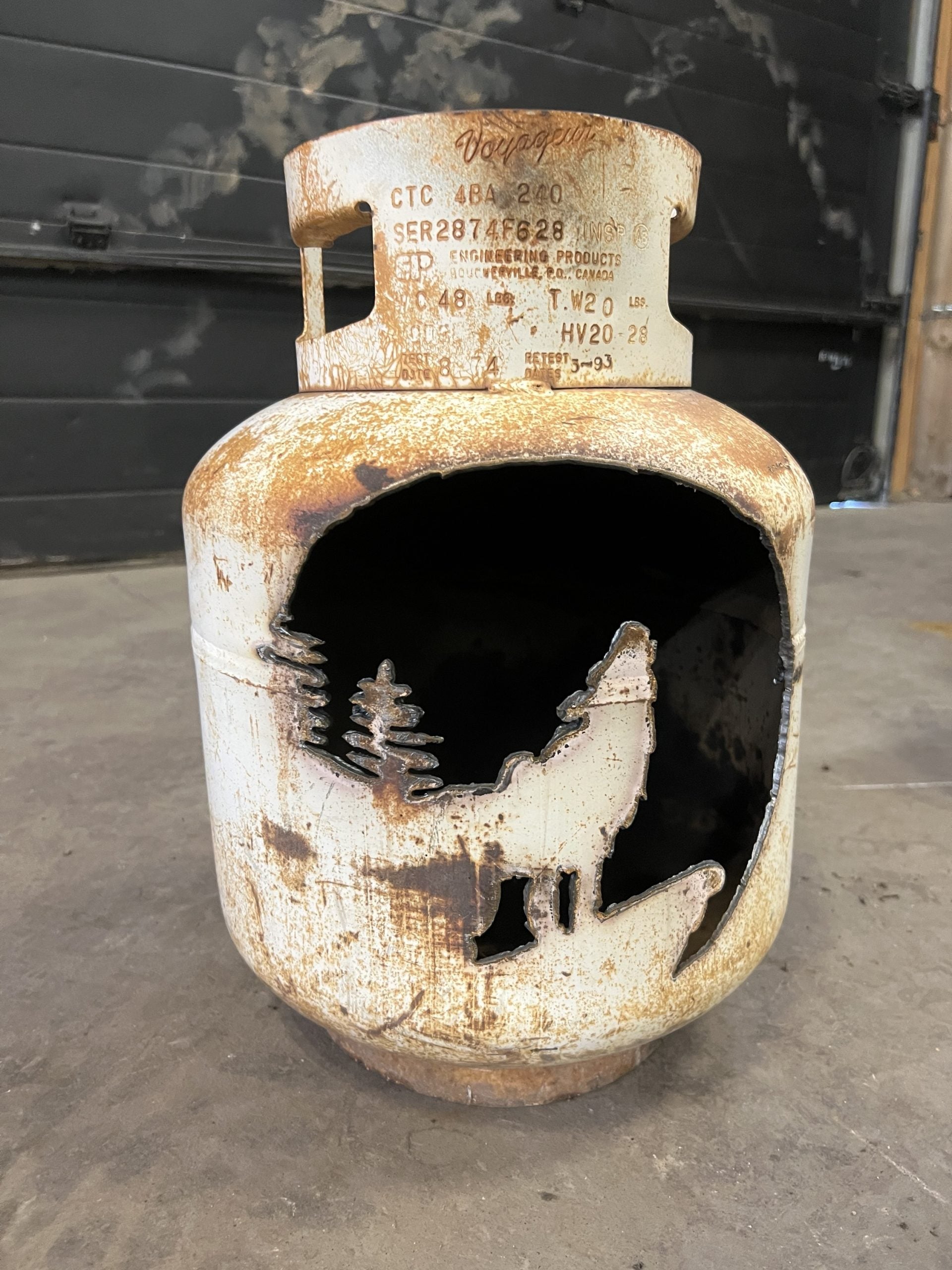 20lb Upcycled Patio Lantern, Howling Wolf