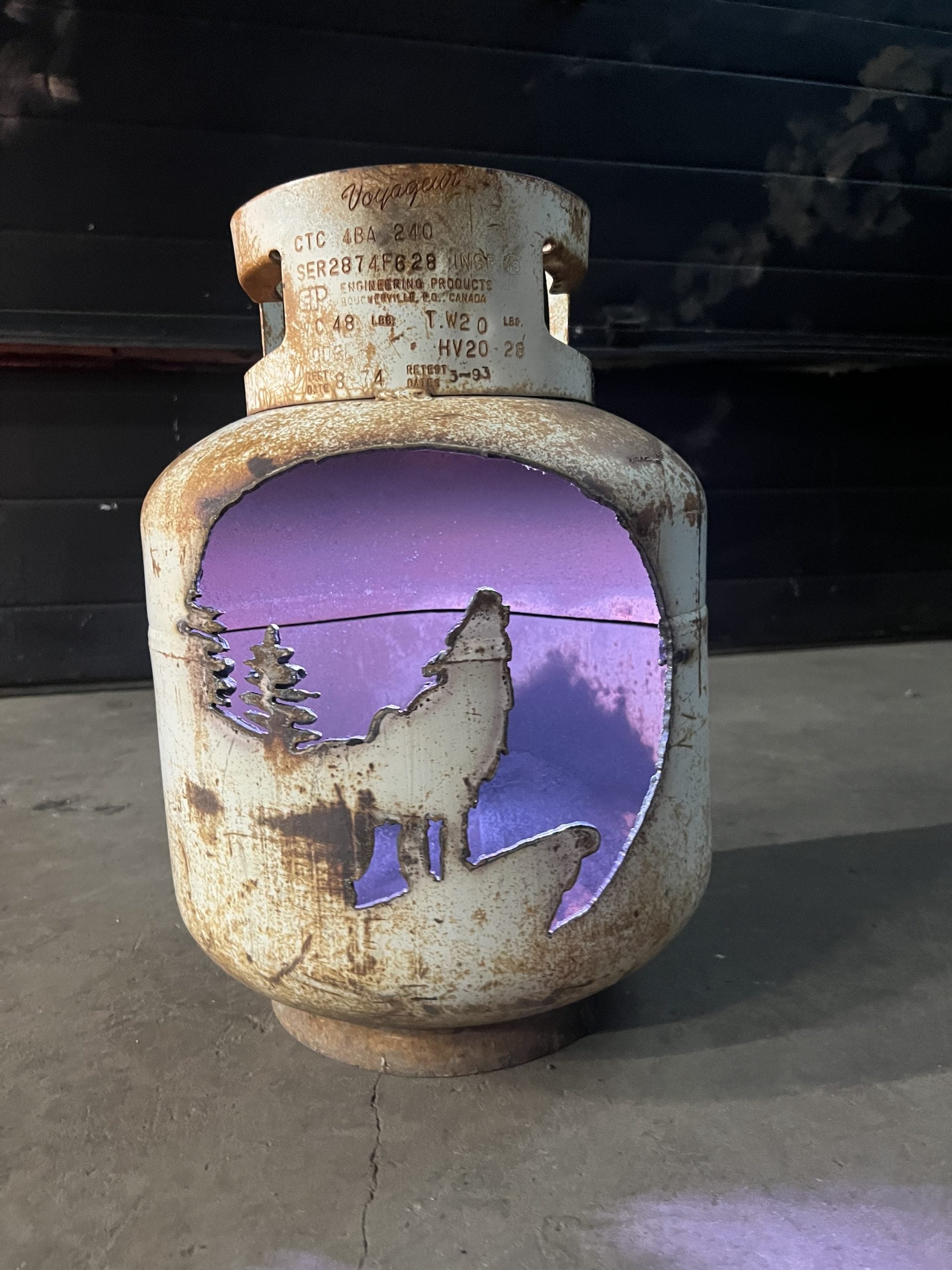 20lb Upcycled Patio Lantern, Howling Wolf