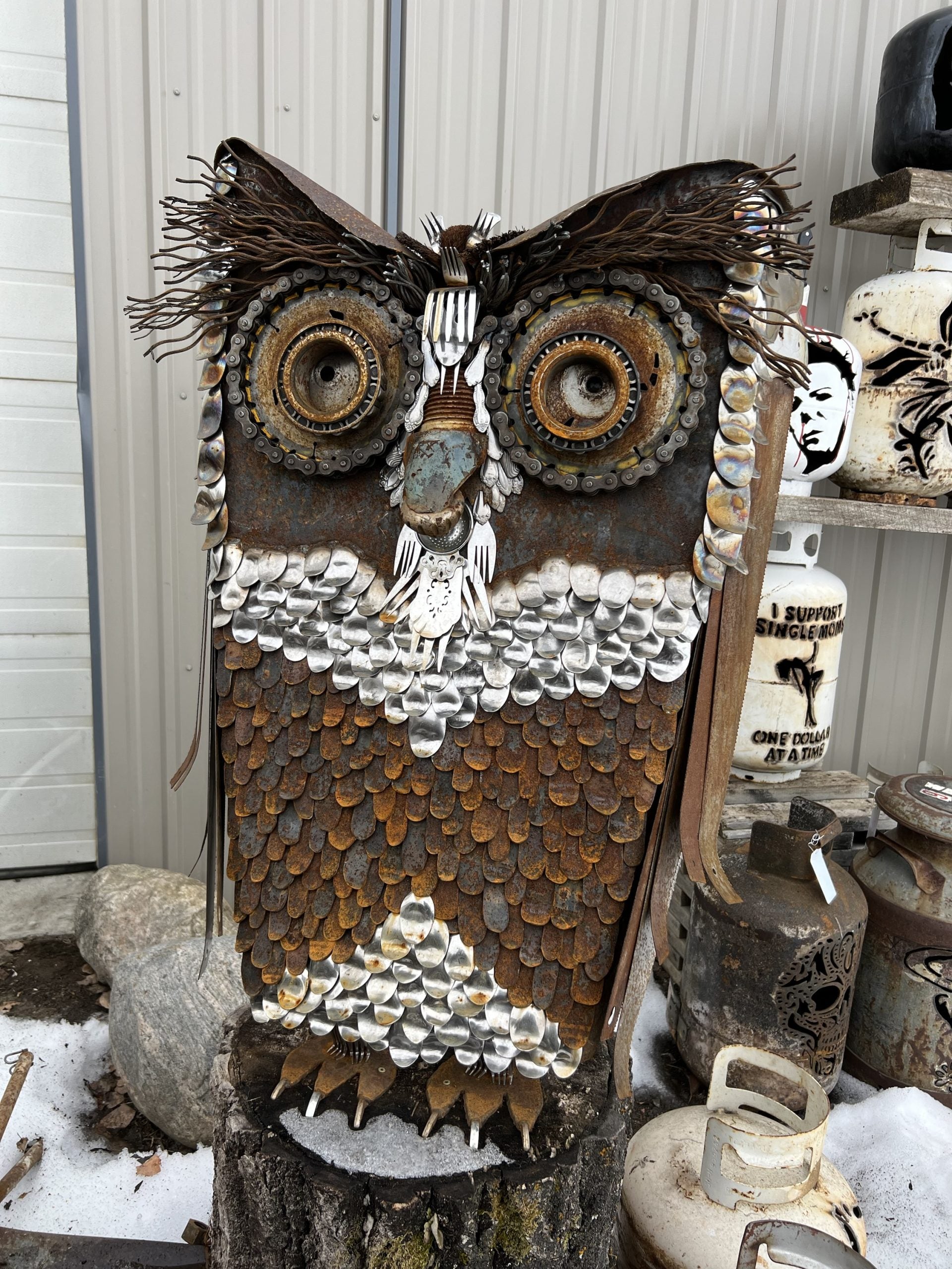 TheeUpCycled Art, Owl (4 Feet tall)