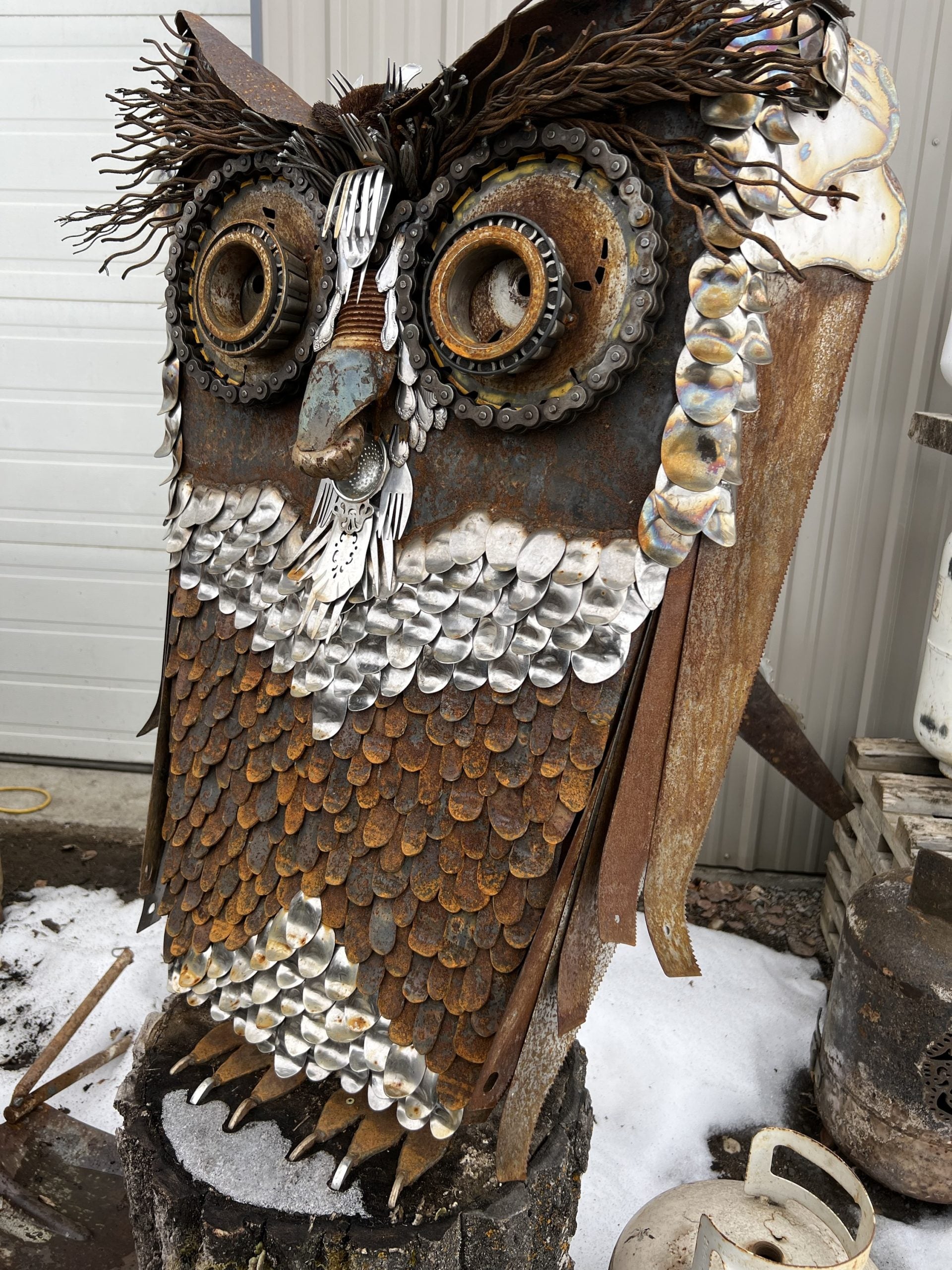 TheeUpCycled Art, Owl (4 Feet tall)