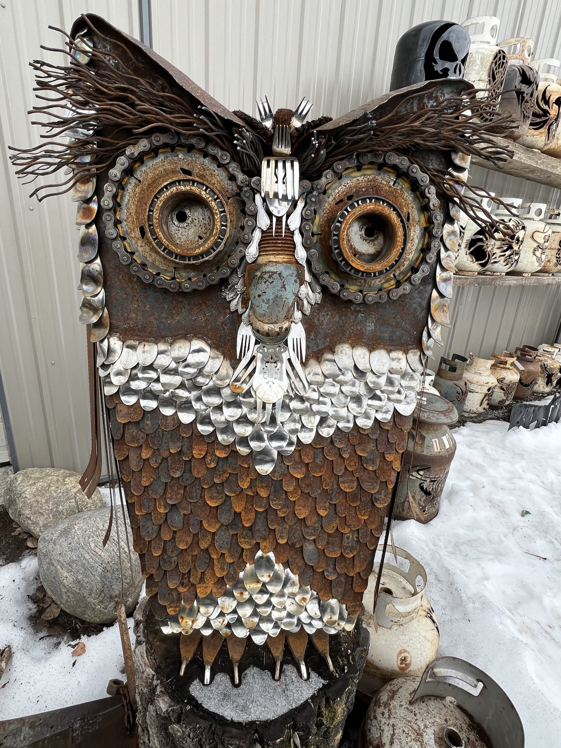 TheeUpCycled Art, Owl (4 Feet tall)