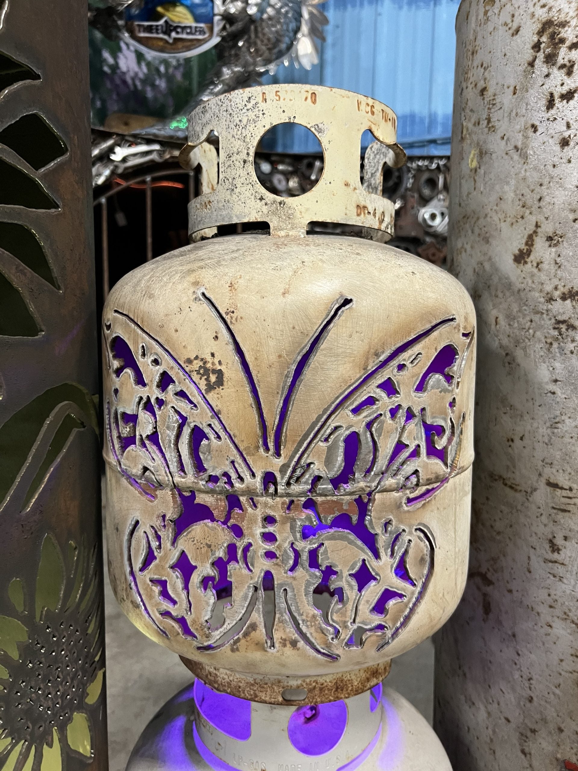 20lb Upcycled Patio Lantern, Butterfly