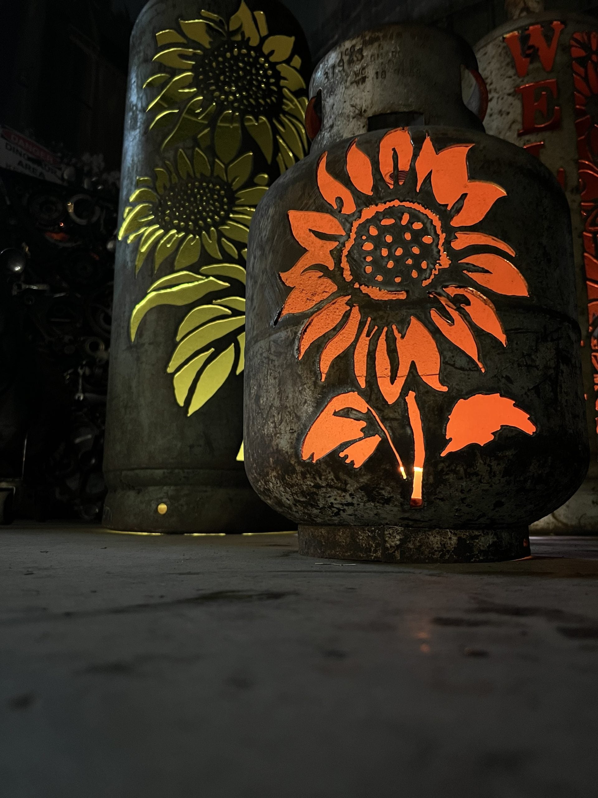 20lb Upcycled Patio Lantern, Sunflower