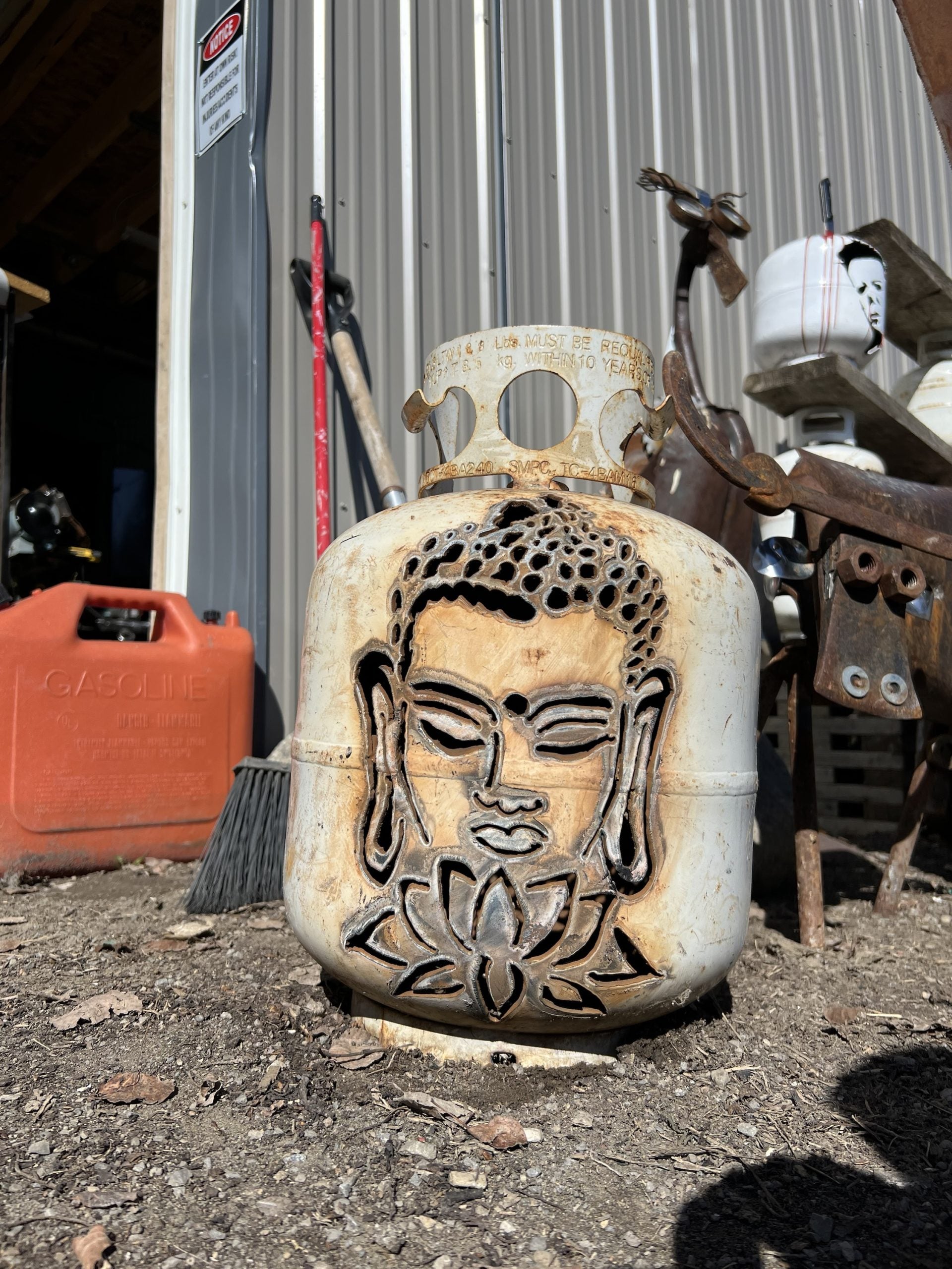 20lb Upcycled Patio Lantern, Buddha Head