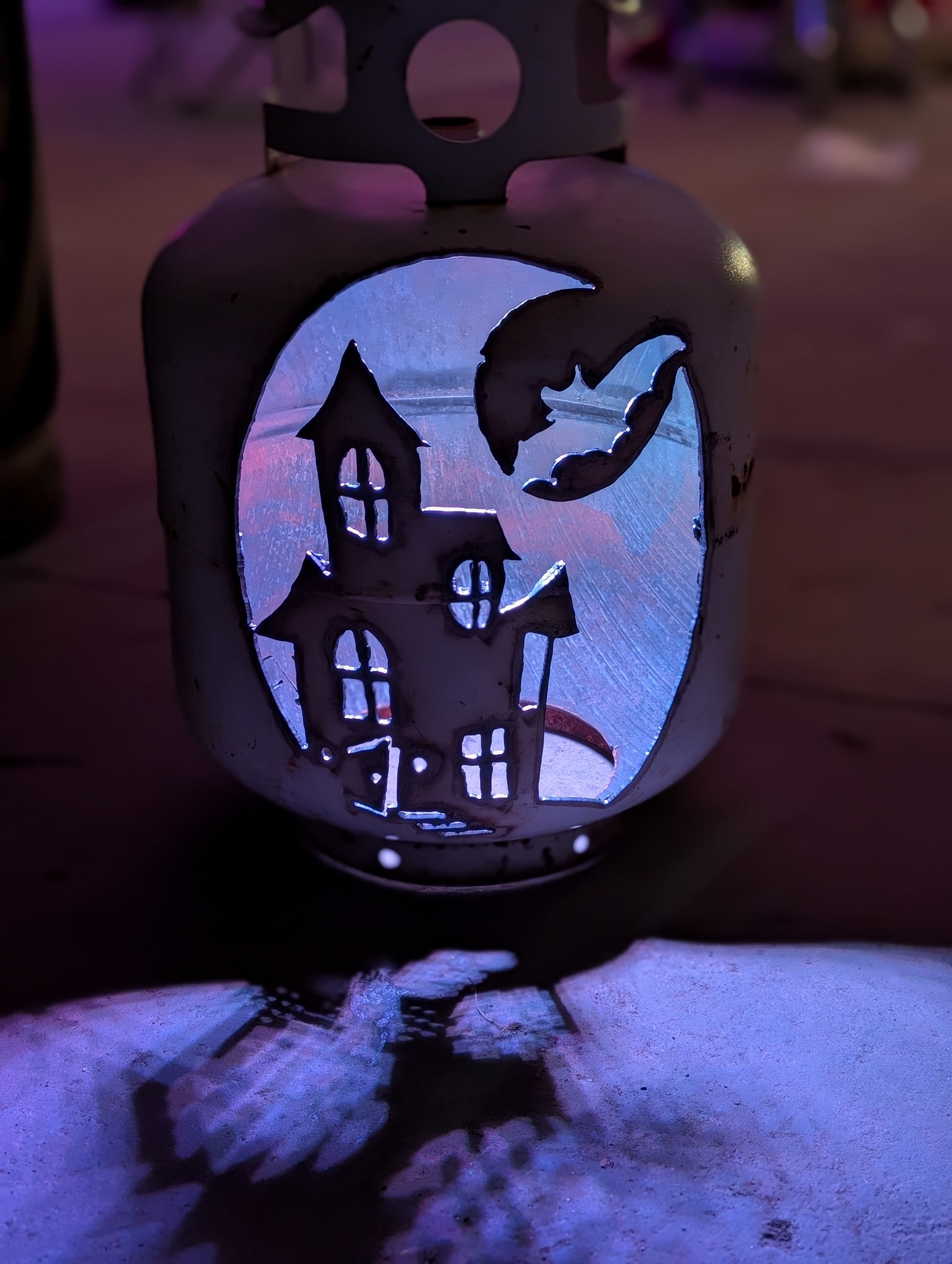 20lb Upcycled Patio Lantern, Haunted House Halloween Natural Finish
