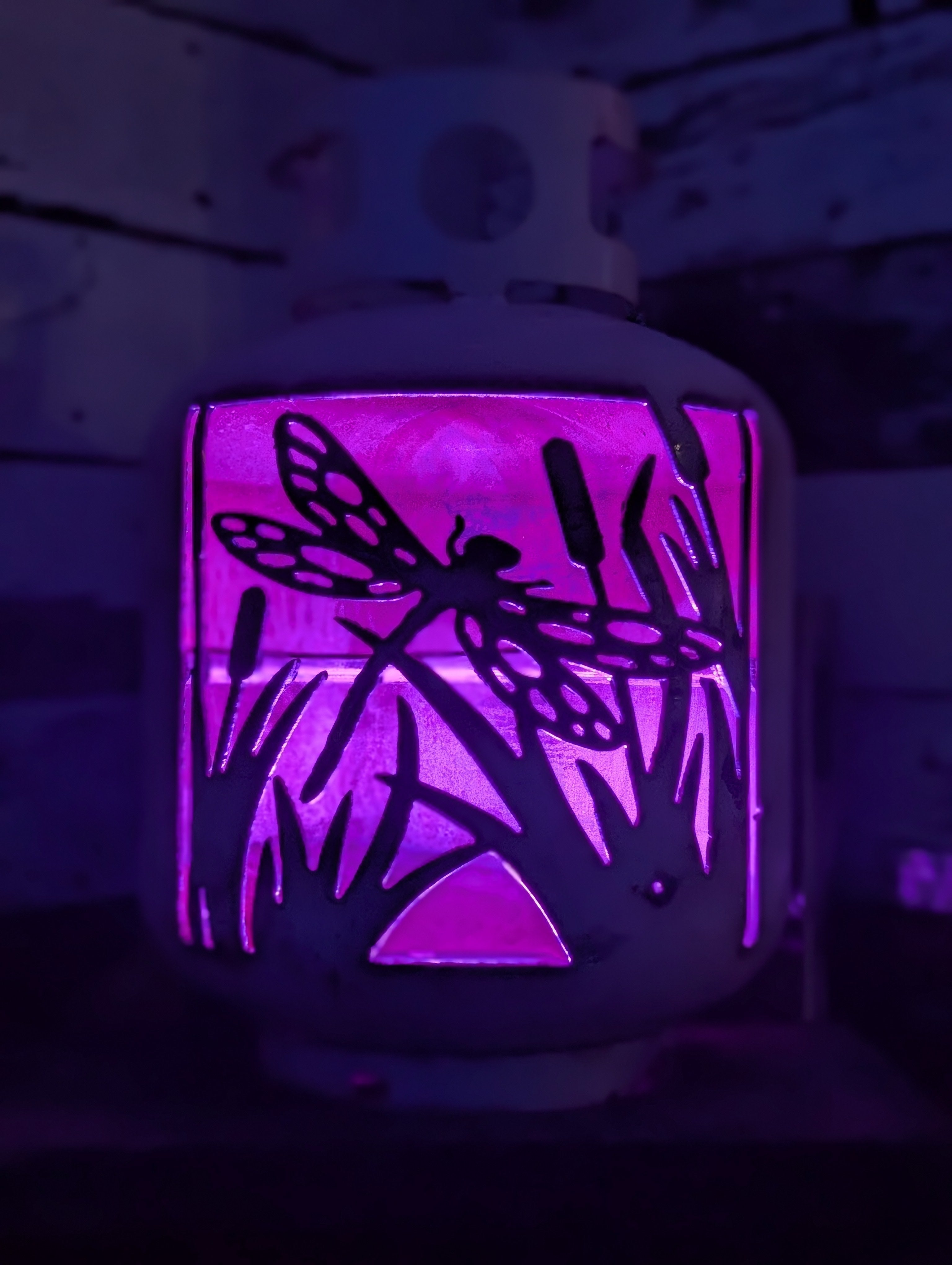20lb Upcycled Patio Lantern,  Dragonfly and Cattails Natural Finish
