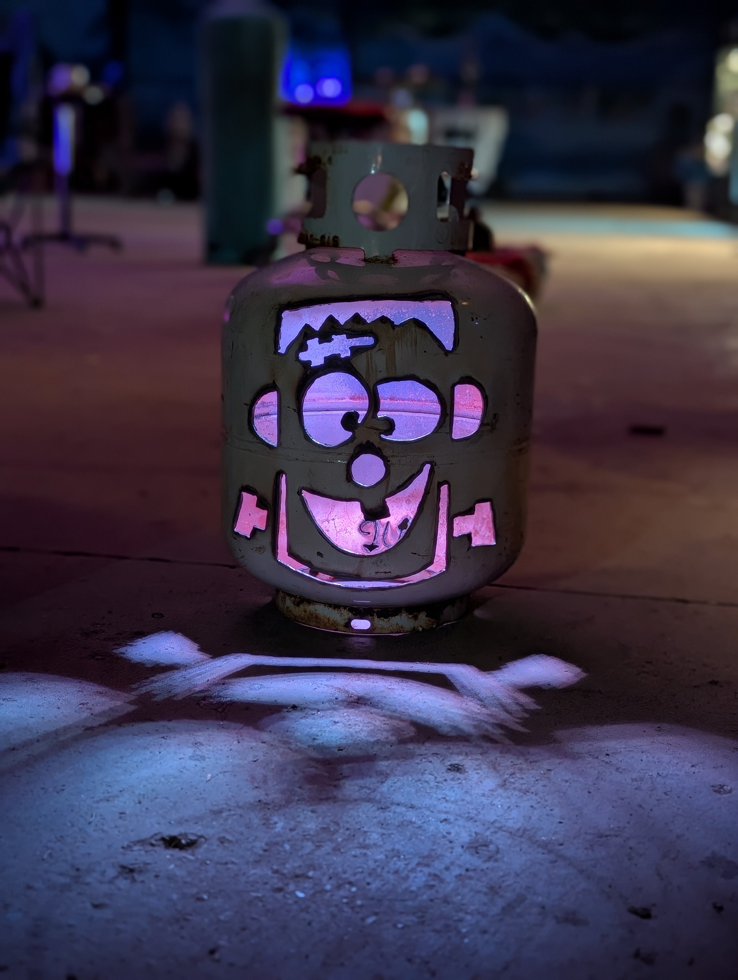 20lb Upcycled Patio Lantern, Frankenstein Halloween Natural Finish