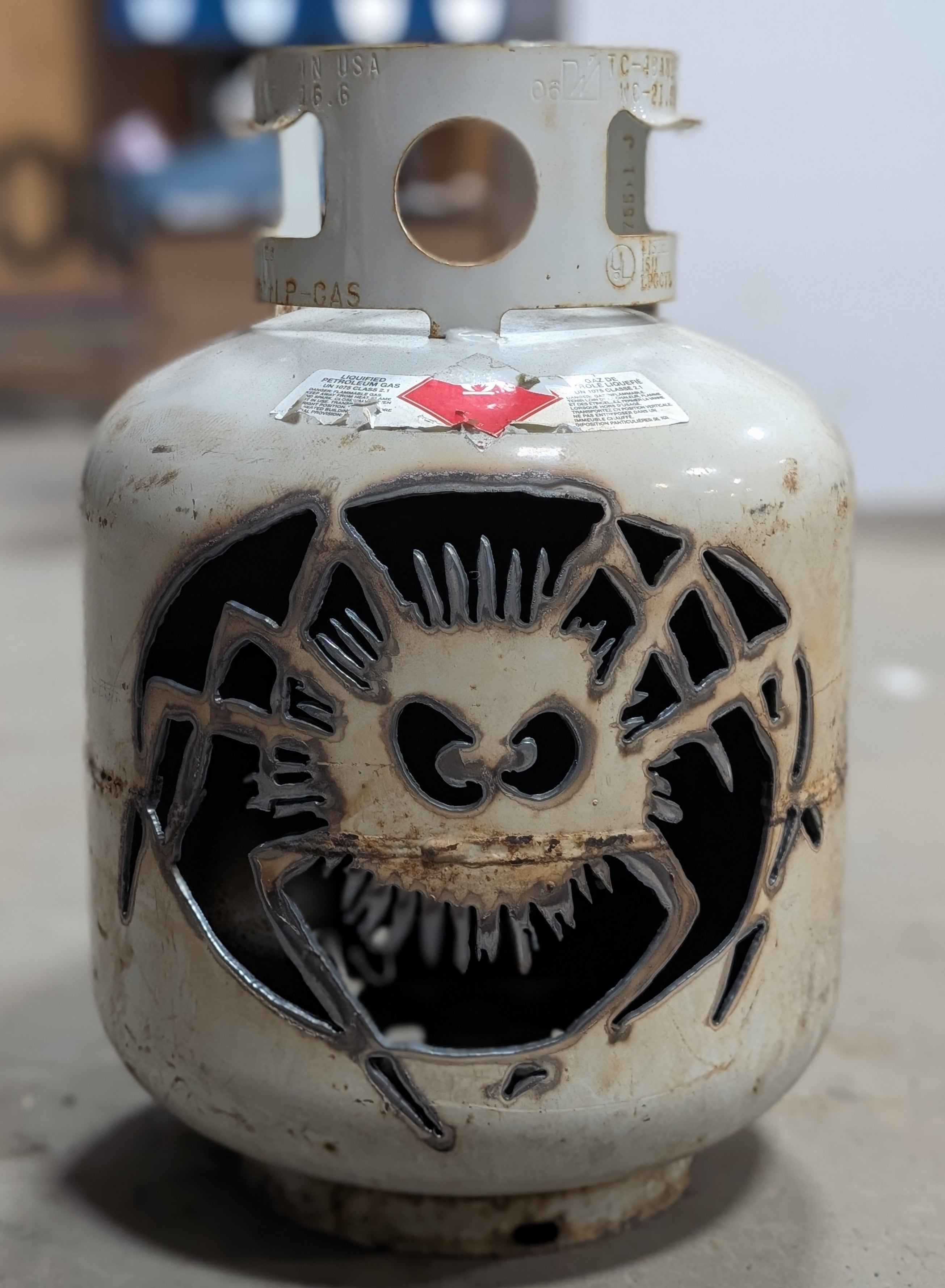 20lb Upcycled Patio Lantern, Schneider the Spider Halloween Natural Finish