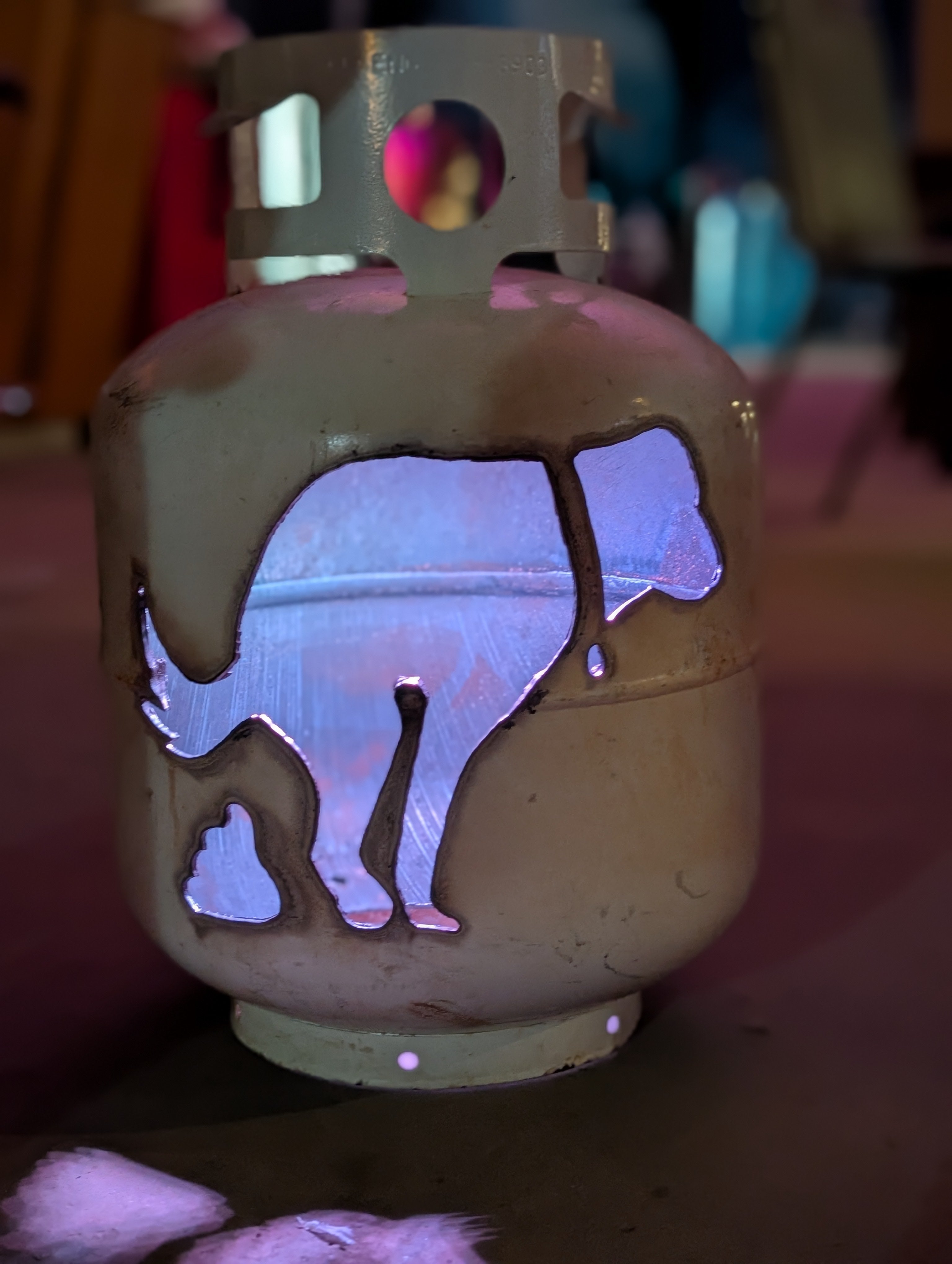 20lb Upcycled Patio Lantern, Hank Thee Dog Halloween Natural Finish
